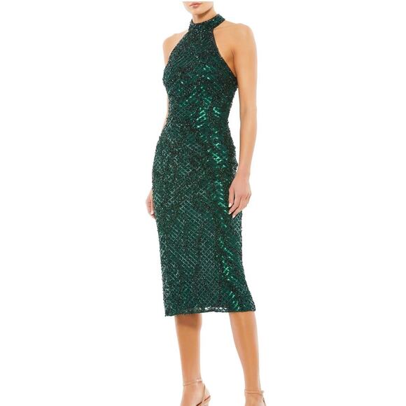 New ~ MAC DUGGAL ~ Sequin Plaid Halterneck Cocktail Dress Sz 0 - Picture 1 of 9